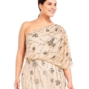 Adrianna Papell One Shoulder Beaded Dress